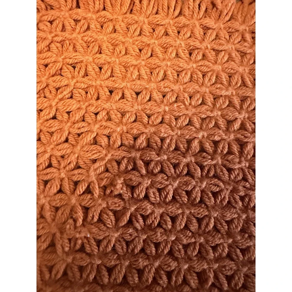 Vintage 70s Orange Brown (4) Handmade Crochet Placemats Granny MCM Flower Double